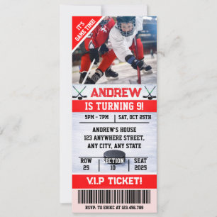 Editable Digital Hockey Ticket Birthday with Photo Invitation