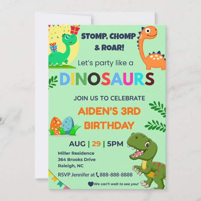 Editable Dino Birthday Invitation | Roar Party The (Front)