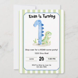 Editable Dinosaur 1st Birthday Invitation 