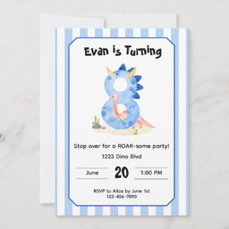 Editable Dinosaur 8th Birthday Invitation 