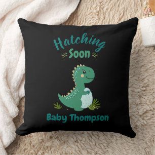 Editable Dinosaur Baby Boy Shower Hatching Soon Cushion