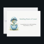 Editable Dinosaur Boy Baby Shower Blue Jungle Dino Postcard<br><div class="desc">Celebrate a little hatchling with this adorable dinosaur-themed baby shower postcard for boys! Featuring playful blue and teal dinosaurs, jungle leaves, and a fun prehistoric design, this postcard is perfect as a note card, advice card, or diaper raffle insert. Guests can write sweet messages or well wishes for baby and...</div>