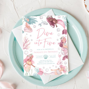 Editable Dive Into 5 Mermaid Birthday Invite Print