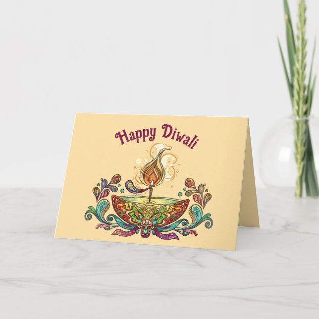Editable Diwali Lamp Greetings Card (Front)