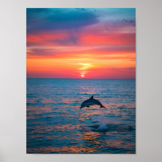Editable Dolphin Dive Vertical Poster | Ocean Wall (Front)