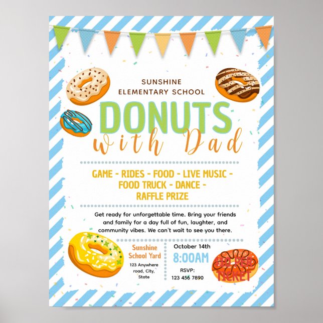 Editable doughnuts with dad fundraiser flyer poster (Front)