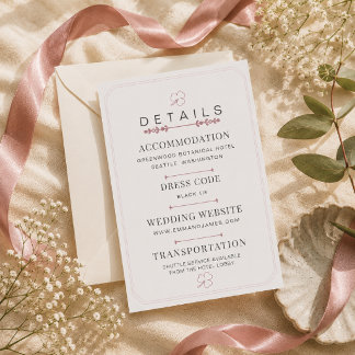 Editable Dusty Rose Minimal Wedding Details Card