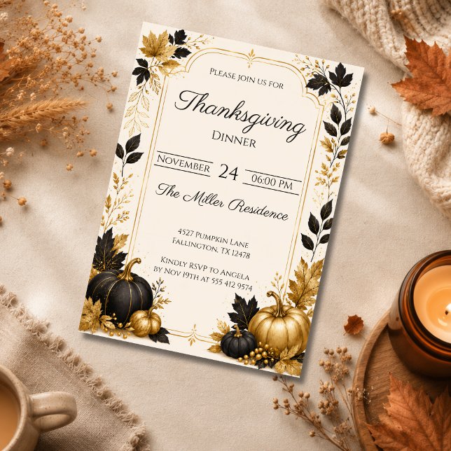 Editable elegant Autumn Thanksgiving Dinner Invitation (Creator Uploaded)