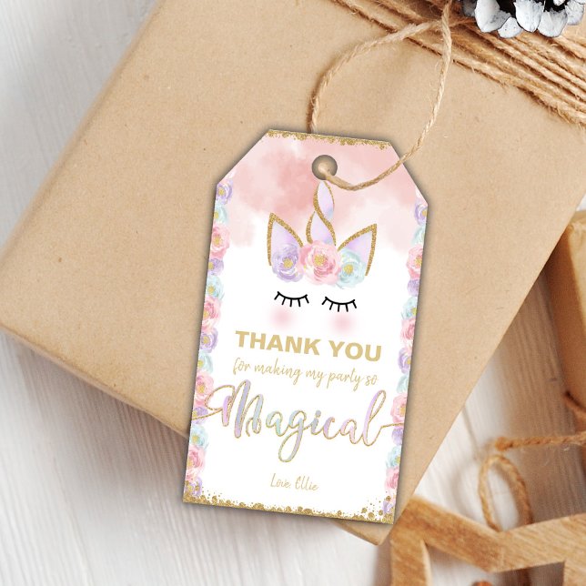 Editable Elegant Birthday Favour Labels (Copper Color Unicorn Gift Tags)