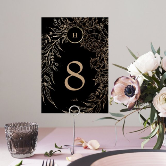 Editable Elegant Black Gold Custom Wreath Wedding Table Number (Creator Uploaded)