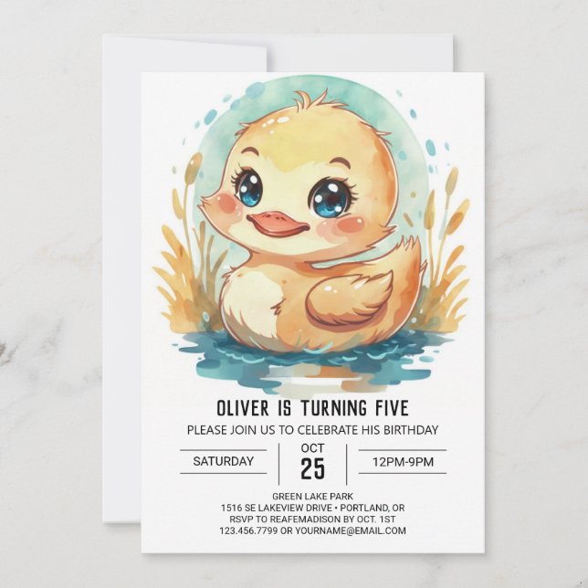 Editable Elegant Duck Birthday  Invitation (Front)