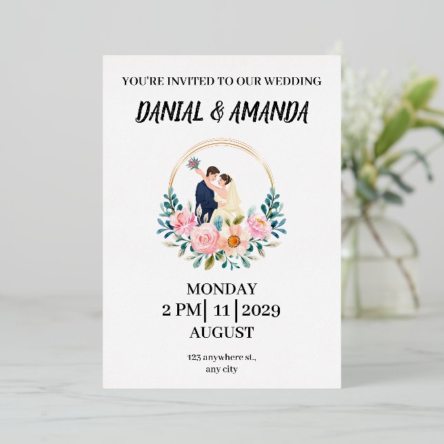 Editable Elegant Floral Wedding Invitation  (Standing Front)
