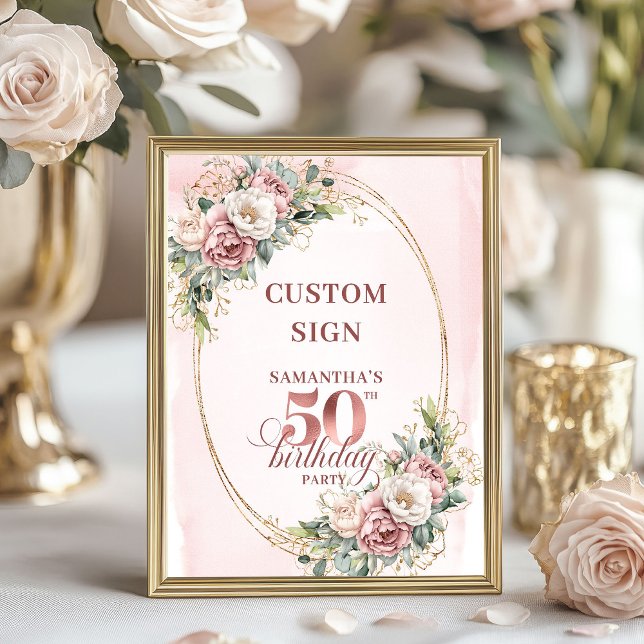 Editable Elegant Greenery 50 Birthday Custom Sign (Editable Elegant Greenery 50th Birthday Custom Sign)