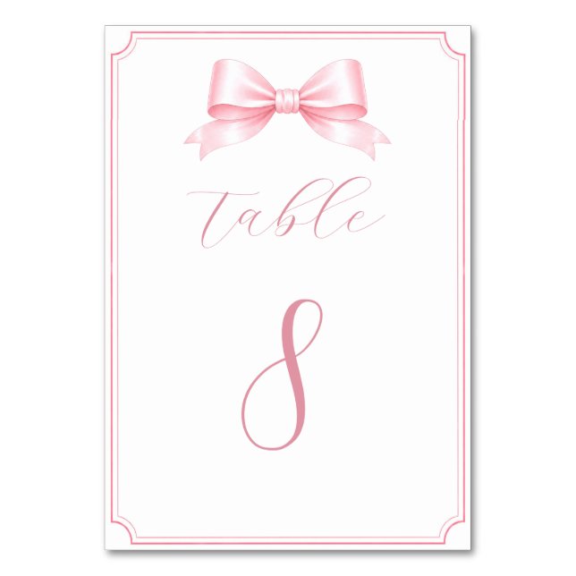 Editable Elegant Pink Bridal Shower Table Numbers (Front)