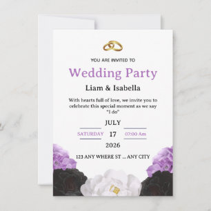 Editable Elegant Purple Floral Wedding Invitation