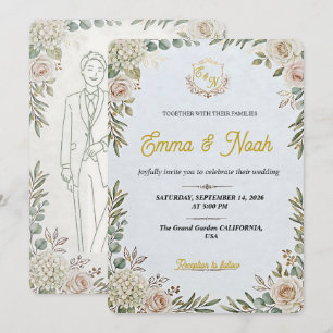 Editable Elegant Sage Gold Wedding Invitation