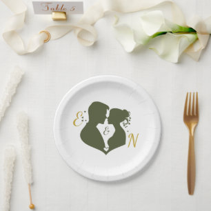 Editable Elegant Sage Gold Wedding Paper Plates