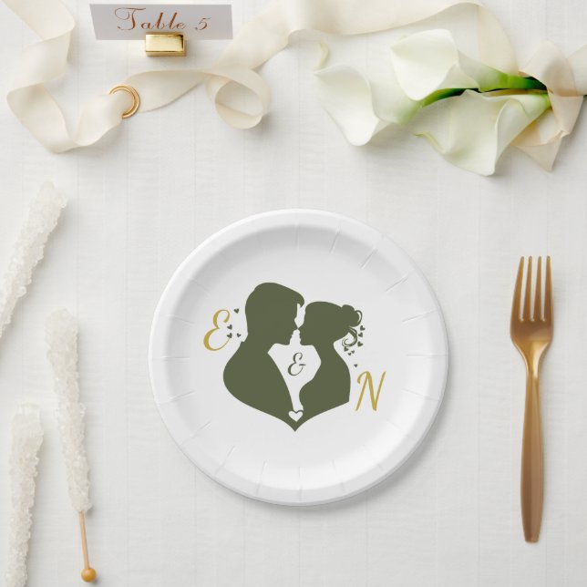 Editable Elegant Sage Gold Wedding Paper Plates (Wedding)