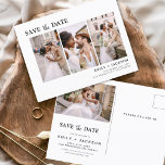 Editable Elegant Save the Date 4 Photo Simple Postcard<br><div class="desc">Modern and Elegant Landscape Horizontal Four (4) Photo Save the Date Wedding Magnet with hand lettered script typography. The save the date invitation magnet includes script typography and chic and simple design that you can add your customised engagement photograph picture to.</div>
