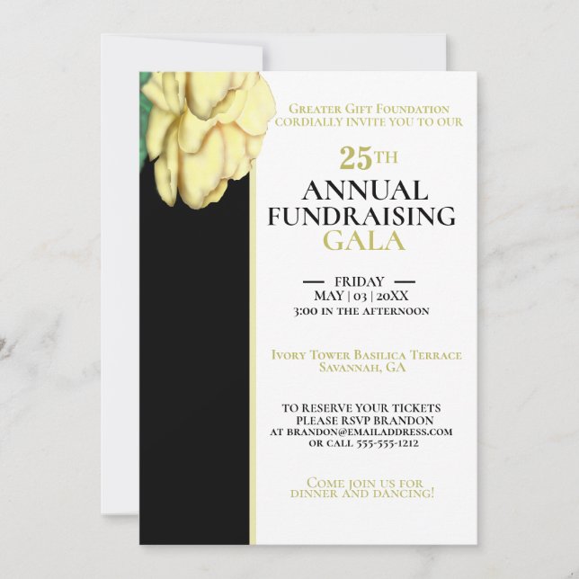 Editable Elegant White, Black Charity Event Gala Invitation (Front)