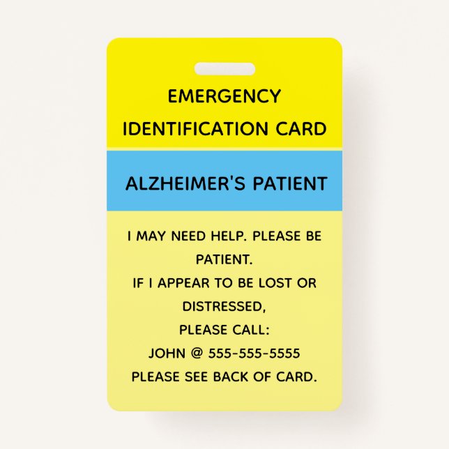 Editable Emergency Identification Card ID Badge (Front)