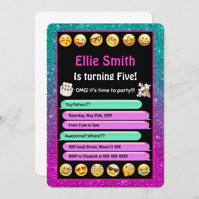 Editable Emoji Birthday Invitation (Front/Back)