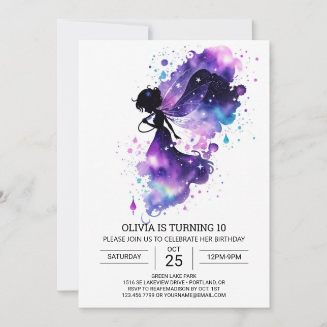 Editable Enchanted Fairy Birthday Invitation (Front)