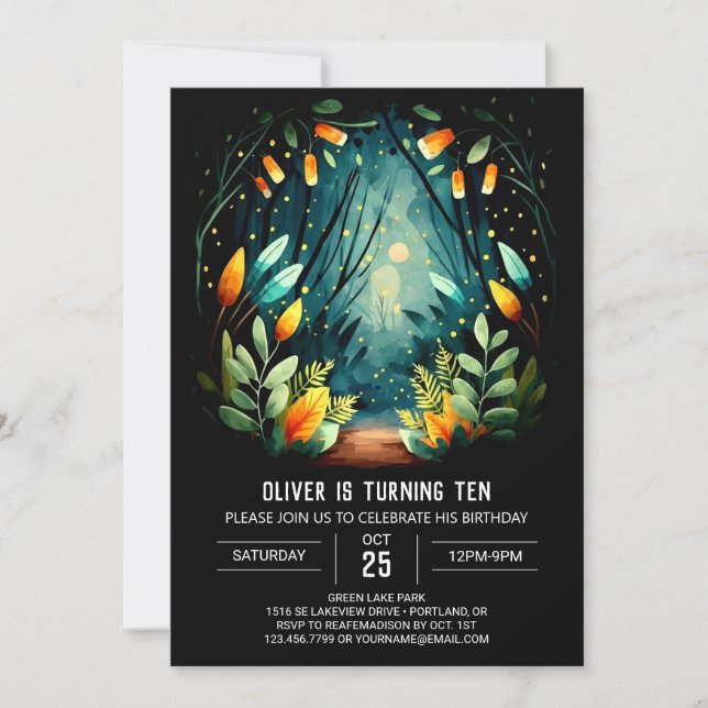  Editable Enchanted Forest Woodland Birthday Invitation (Front)
