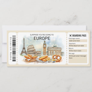 Editable Europe Trip Boarding Pass Ticket Invitation