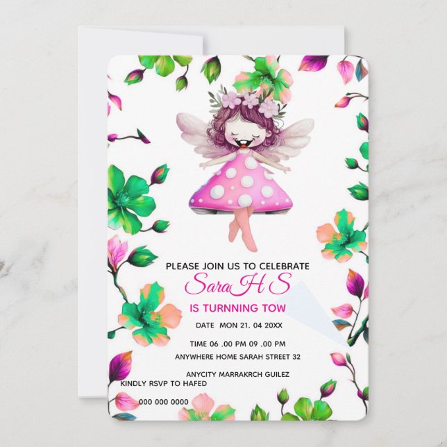 Editable Fairy Birthday Invitation, Fairy Birthday Invitation (Front)