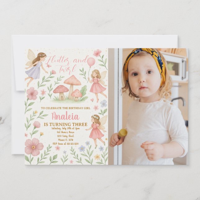 Editable Fairy Garden Birthday Invitation (Front)