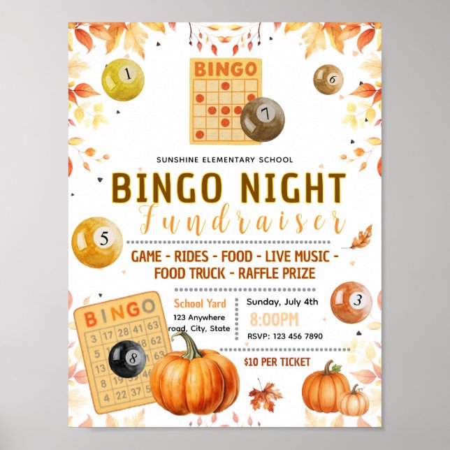 Editable fall bingo fundraiser flyer poster (Front)