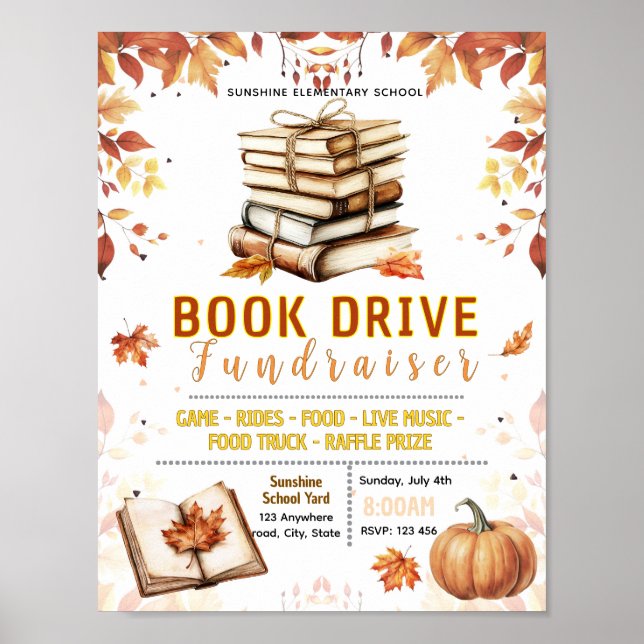 Editable fall book fair fundraiser flyer poster (Front)