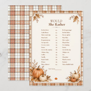 Editable Fall Bridal Shower Would She Rather Game Invitation