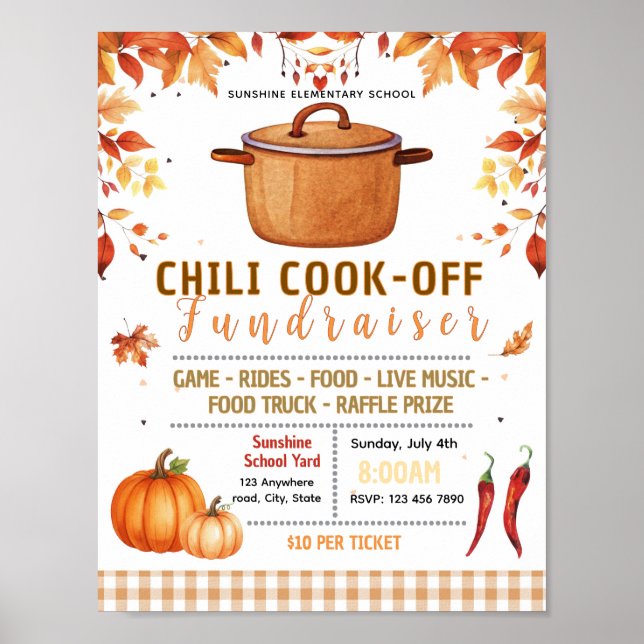 Editable fall chilli cook-off fundraiser flyer poster (Front)