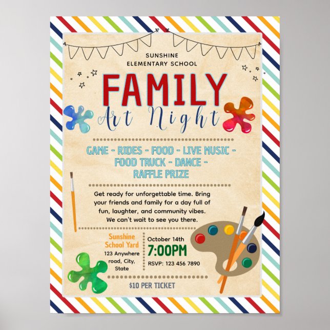 Editable family art night Fundraiser Flyer Poster (Front)