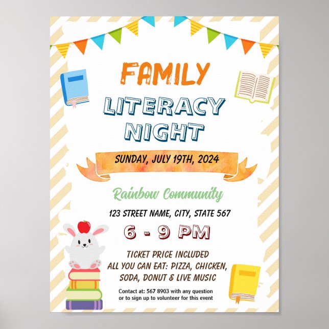 Editable Family Literacy Night Flyer Poster (Front)