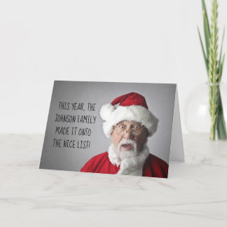 Editable Family Name Fun Santa Nice List Christmas Card