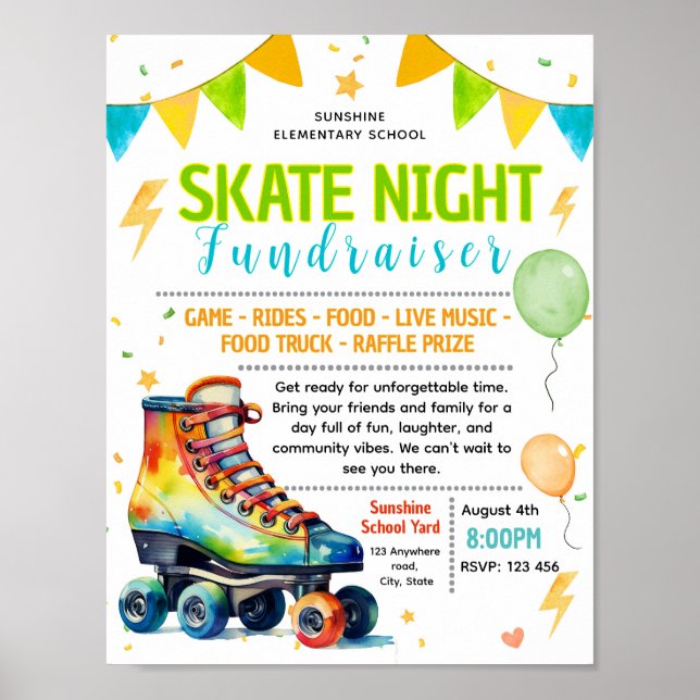 Editable family skate night fundraiser flyer poster (Front)