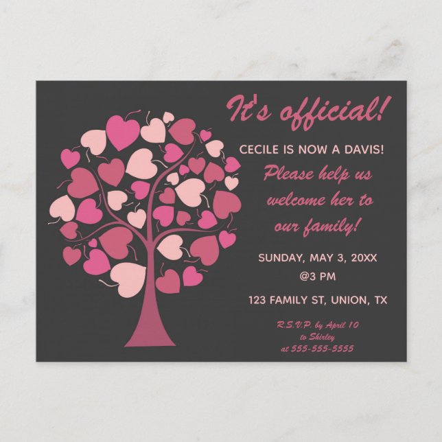 Editable Family Tree of Hearts Adoption Invitation (Front)