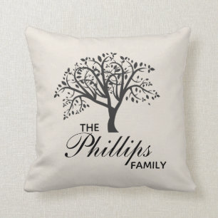 Editable Family Tree on Taupe Background Cushion