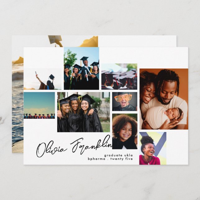 Editable FANCY Script Graduate MULTI PHOTO GRAD Announcement (Front/Back)
