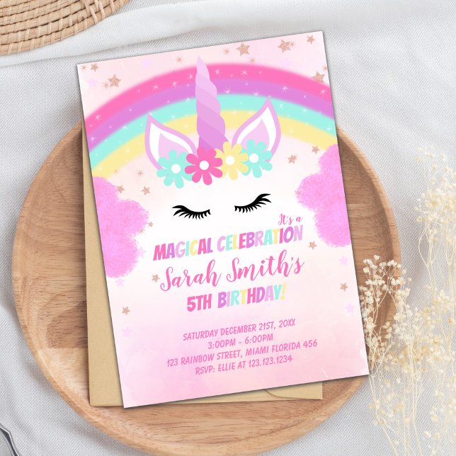 Editable Fantasy Invite (Pink Cloud Unicorn Birthday Invitations)