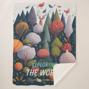Editable Fantasy yarn forest birds, and trees Sherpa Blanket