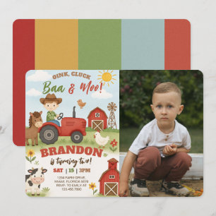 Editable Farm Animals Birthday Photo Invitation
