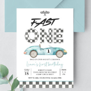 Editable Fast ONE Birthday Invitation Race Car 1st