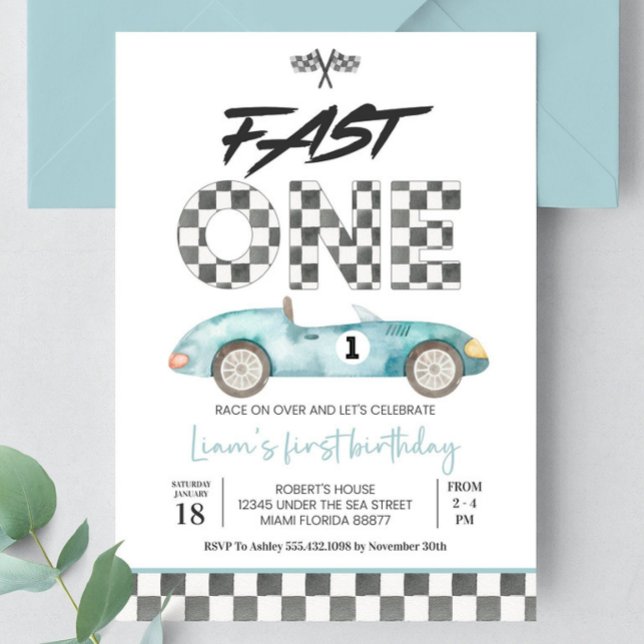 Editable Fast ONE Birthday Invitation Race Car 1st (Creator Uploaded)
