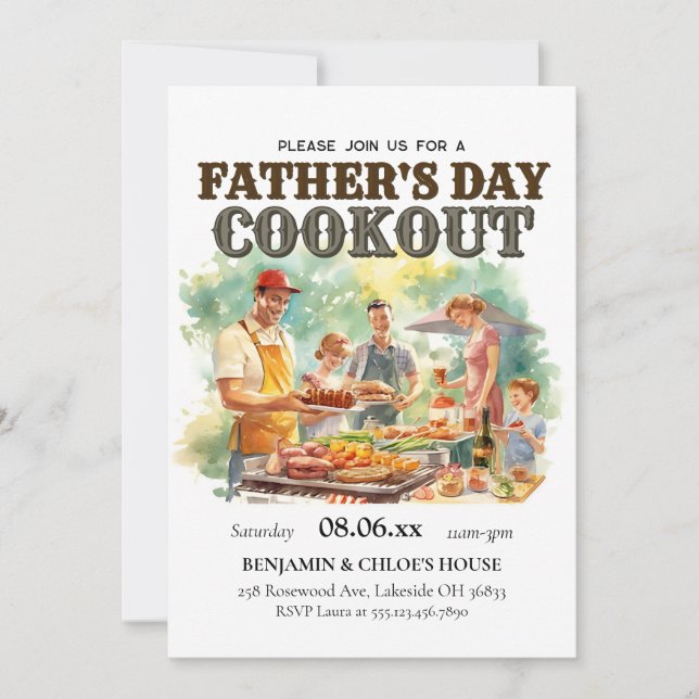 Editable Father's Day Cookout BBQ Invitation  (Front)