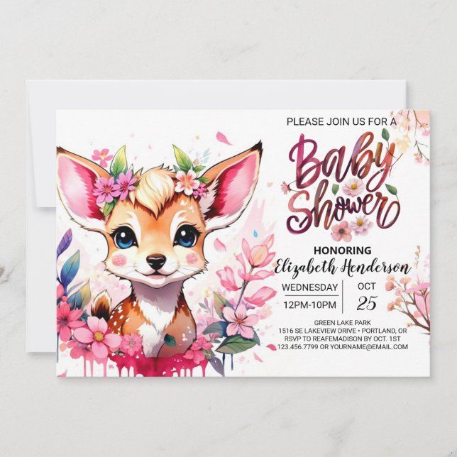 Editable Fawn Baby Shower Invitation (Front)