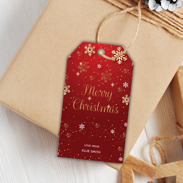 Editable Festive Holiday Favour Labels (Red Glitter Christmas Gift Tags)